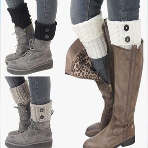 Women’s Crochet Knitted Boot Cuffs, 3 pairs, black, cream, sage green, OS